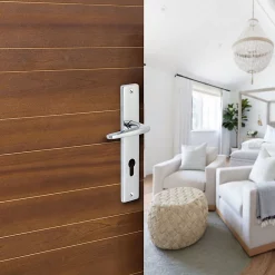 Castorama Ensemble Poignée Sur Plaque Cylindre Rectangulaire Colan Effet Chromé Brillant Gris L.106mm X L.39.8mm Entraxe 195mm