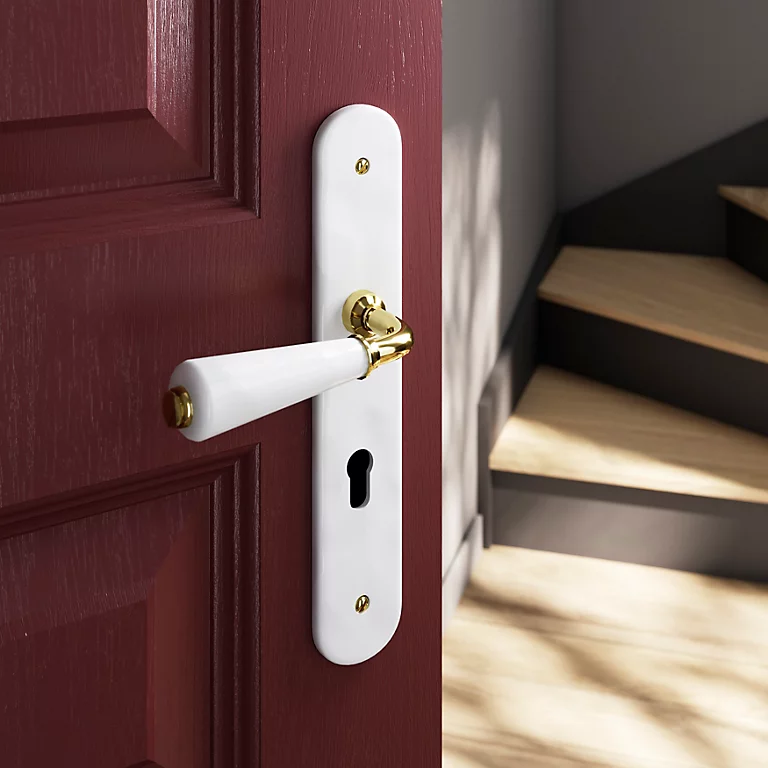 Castorama Ensemble Poignée Sur Plaque Droitcylindre GoodHome Porcelaine Vras Blanc L.115mm X L.45mm Entraxe 195mm 1 Castorama Ensemble Poignée Sur Plaque Droitcylindre GoodHome Porcelaine Vras Blanc L.115mm X L.45mm Entraxe 195mm