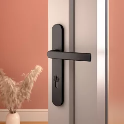 Castorama Ensemble Poignée Sur Plaque Incurvé GoodHome Primel Gris L.126mm X L.33mm Entraxe 195mm