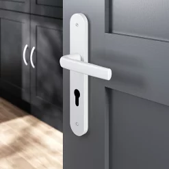 Castorama Ensemble Poignée Sur Plaque Incurvécylindre GoodHome Primel Mat Blanc L.126mm X L.40mm Entraxe 195mm