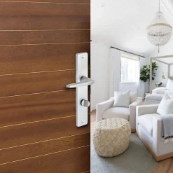 Castorama Ensemble Poignée Sur Plaque Rectangulaire à Condamnation Colan Effet Argenté Satin Gris L.106mm X L.39.8mm Entraxe 195mm