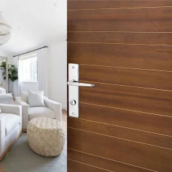 Castorama Ensemble Poignée Sur Plaque Rectangulaire à Condamnation Colan Effet Chromé Brillant Gris L.106mm X L.39.8mm Entraxe 165mm