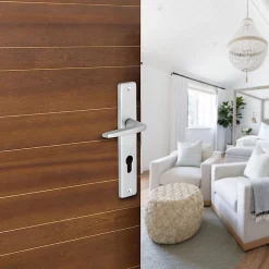 Castorama Ensemble Poignée Sur Plaque Rectangulaire Colan Effet Argenté Satin Gris Chromé L.106mm X L.39.8mm Entraxe 195mm