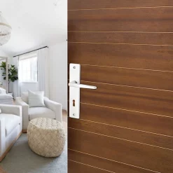 Castorama Ensemble Poignée Sur Plaque Rectangulaire Serrure Colan Effet Argenté Satin Gris L.106mm X L.39.8mm Entraxe 165mm