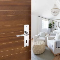 Castorama Ensemble Poignée Sur Plaque Rectangulaire Serrure Colan Effet Chromé Brillant Gris L.106mm X L.39.8mm Entraxe 165mm