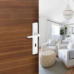 Castorama Ensemble Poignée Sur Plaque Rectangulaire Serrure Colan Satin Blanc L.106mm X L.39.8mm Entraxe 195mm