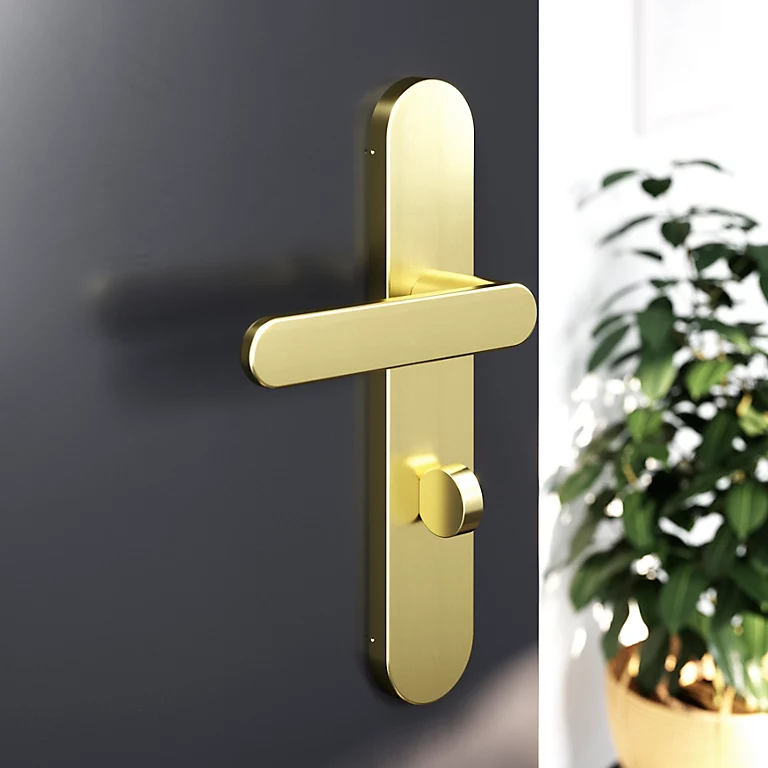 Castorama Ensemble Poignée Sur Plaque Rond à Condamnation GoodHome Minzh Effet Laiton Satin Doré L.120mm X L.42mm Entraxe 165-195mm 1 Castorama Ensemble Poignée Sur Plaque Rond à Condamnation GoodHome Minzh Effet Laiton Satin Doré L.120mm X L.42mm Entraxe 165-195mm