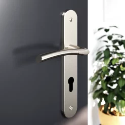 Castorama Ensemble Poignée Sur Plaque Rond Cylindre GoodHome Hirel Effet Nickel Satin Gris Chromé L.128mm X L.40mm Entraxe 195mm