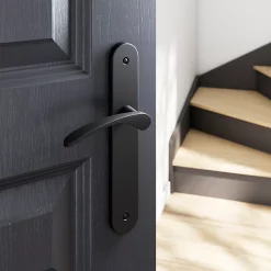 Castorama Ensemble Poignée Sur Plaque Rond GoodHome Beare Effet Nickel Mat Noir L.110.5mm X L.40mm Entraxe 195mm