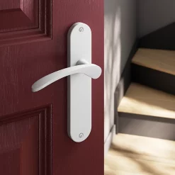 Castorama Ensemble Poignée Sur Plaque Rond GoodHome Beare Mat Blanc L.110.5mm X L.40mm Entraxe 165mm