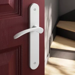 Castorama Ensemble Poignée Sur Plaque Rond GoodHome Beare Mat Blanc L.110.5mm X L.40mm Entraxe 195mm