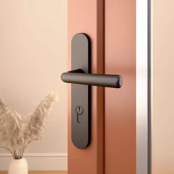 Castorama Ensemble Poignée Sur Plaque Rond GoodHome Dizel Effet Nickel Noir L.121.5mm X L.40mm Entraxe 195mm