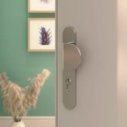 Castorama Ensemble Poignée Sur Plaque Rond GoodHome Govlin Effet Nickel Satin Gris L.x L.40mm Entraxe 195mm