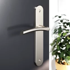 Castorama Ensemble Poignée Sur Plaque Rond GoodHome Hirel Effet Nickel Satin Gris L.128mm X L.40mm Entraxe 195mm