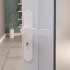 Castorama Ensemble Poignée Sur Plaque Rond GoodHome Minzh Blanc L.120mm X L.40mm Entraxe 195mm