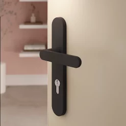 Castorama Ensemble Poignée Sur Plaque Rond GoodHome Minzh Effet Nickel Noir L.120mm X L.40mm Entraxe 195mm