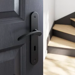 Castorama Ensemble Poignée Sur Plaque Rond Serrure GoodHome Beare Effet Nickel Mat Noir L.110.5mm X L.40mm Entraxe 195mm