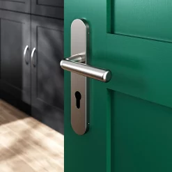 Castorama Ensemble Poignée Sur Plaque Rondcylindre GoodHome Dizel Effet Nickel Satin Gris L.121.5mm X L.42mm Entraxe 165-195mm