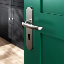 Castorama Ensemble Poignée Sur Plaque Rondcylindre GoodHome Govlin Effet Nickel Satin Gris L.130mm X L.42mm Entraxe 165-195mm