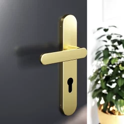 Castorama Ensemble Poignée Sur Plaque Rondcylindre GoodHome Minzh Effet Laiton Satin Doré L.120mm X L.42mm Entraxe 165-195mm