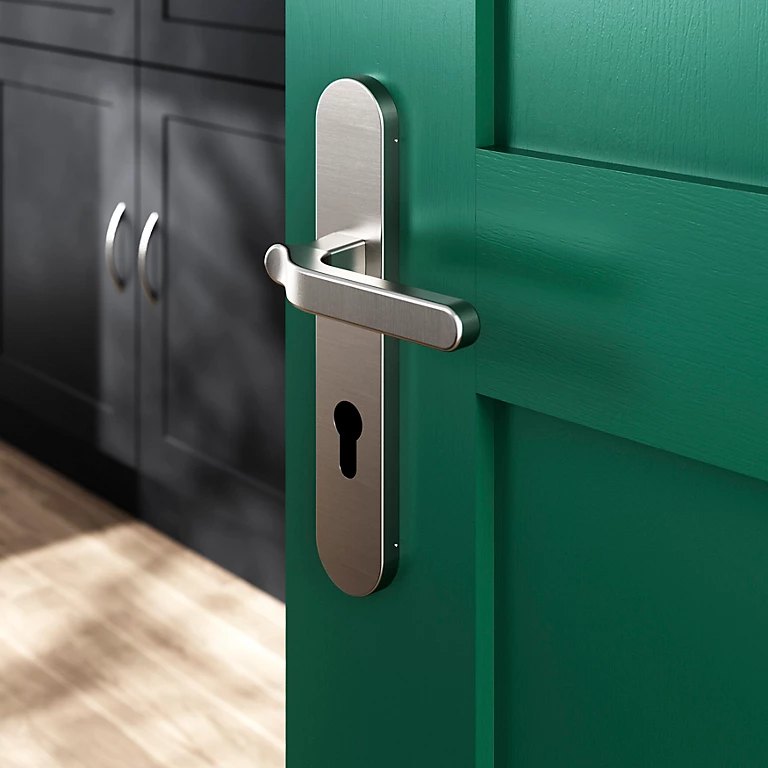 Castorama Ensemble Poignée Sur Plaque Rondcylindre GoodHome Prat Effet Nickel Satin Gris L.129mm X L.42mm Entraxe 165-195mm 1 Castorama Ensemble Poignée Sur Plaque Rondcylindre GoodHome Prat Effet Nickel Satin Gris L.129mm X L.42mm Entraxe 165-195mm