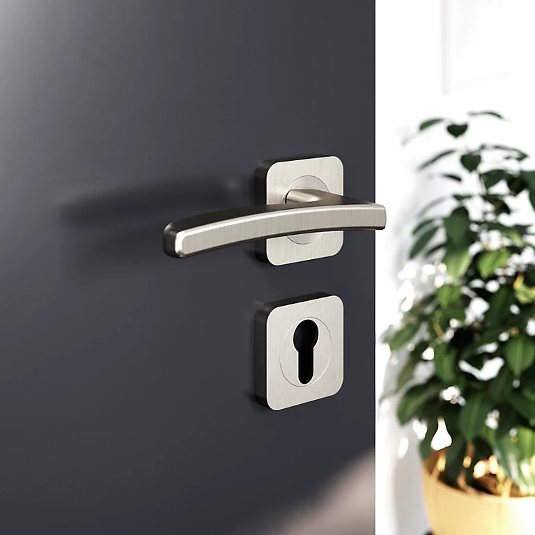 Castorama Ensemble Poignée Sur Rosace Carré à Visser GoodHome Irvil Effet Nickel Satin Gris Ø52.5mm 1 Castorama Ensemble Poignée Sur Rosace Carré à Visser GoodHome Irvil Effet Nickel Satin Gris Ø52.5mm