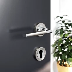 Castorama Ensemble Poignée Sur Rosace Droit à Visser GoodHome Jaslo Effet Chrome Et Nickel Satin Gris Ø52mm