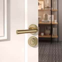 Castorama Ensemble Poignée Sur Rosace Rond à Pousser GoodHome Tudy Laiton Jaune Ø52mm